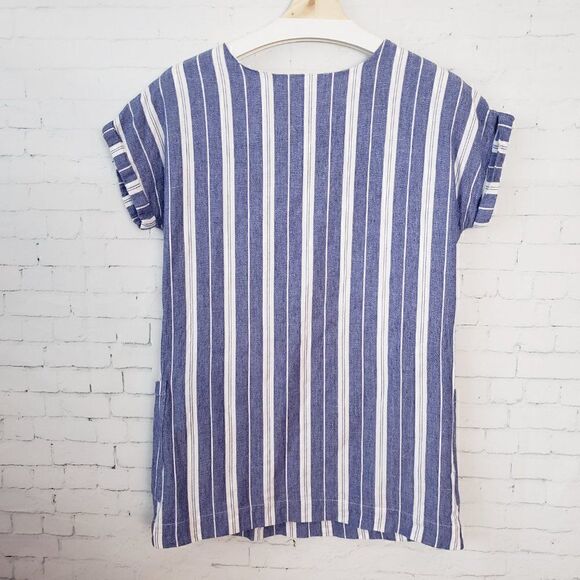 Tularosa Revolve Tunic Top Size XS Blue White Striped Tassels Beachy 100% Cotton - Picture 5 of 8